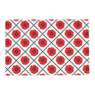 Shabby Chic Red, Black & White Poppies Floral Placemat