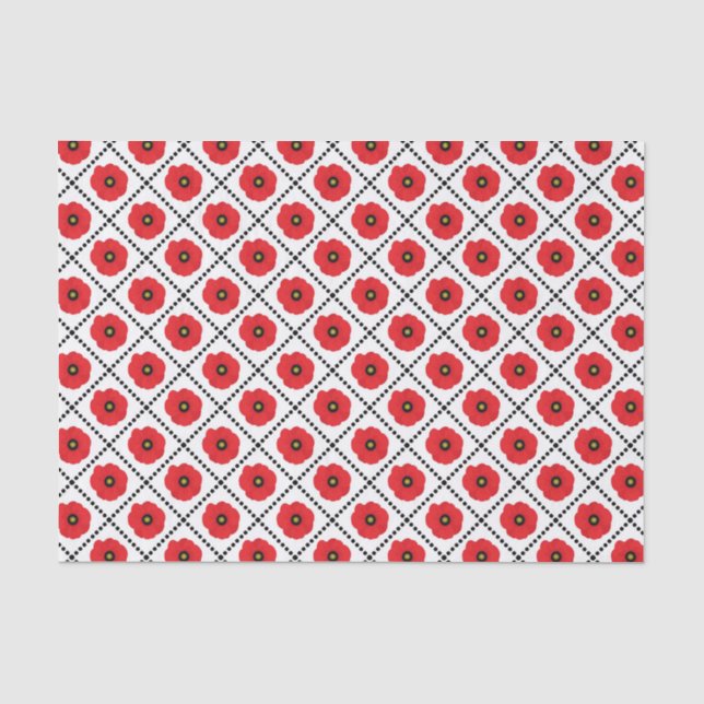 Shabby Chic Red, Black & White Poppies Floral Tissue Paper (Front)