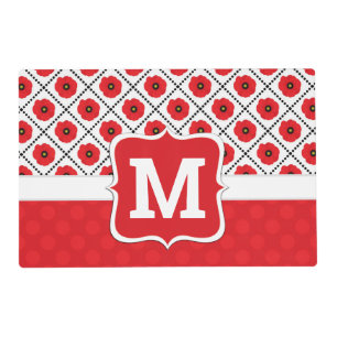Shabby Chic Red, Black & White Poppies Monogram Placemat