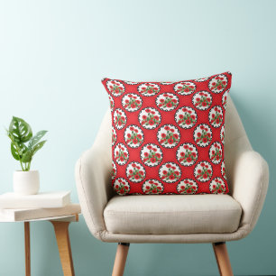 Shabby Chic Red, Black & White Poppies Throw Pillow