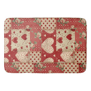 Shabby Chic Red Patchwork Pattern Bath Mat
