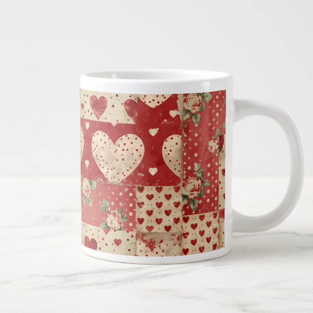 Shabby Chic Red Patchwork Pattern Giant Coffee Mug (Right)
