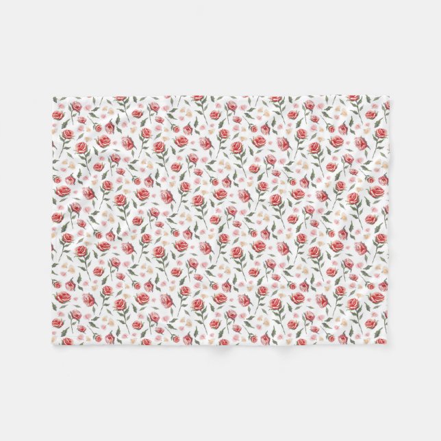 Shabby Chic Red Roses Pretty Fleece Blanket (Front (Horizontal))