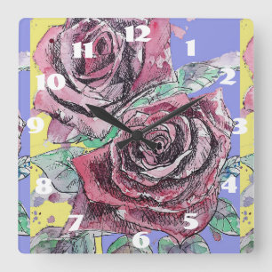 Shabby Chic Red Roses Rose Art Ladies Room Clock