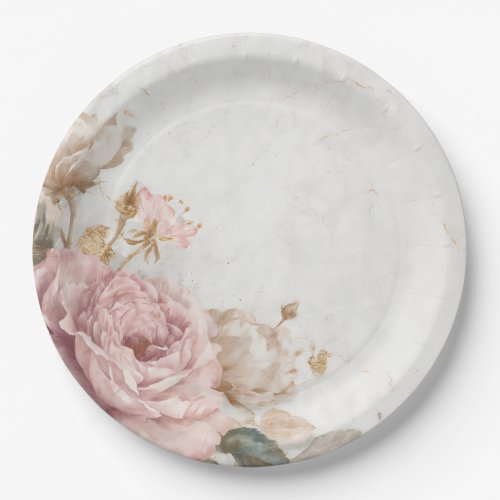 Shabby Chic Romantic Vintage Roses Floral Party Paper Plates