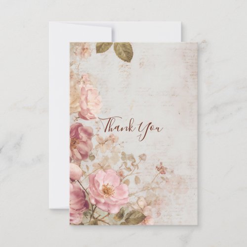 Shabby Chic Romantic Vintage Roses Floral Party Thank You Card