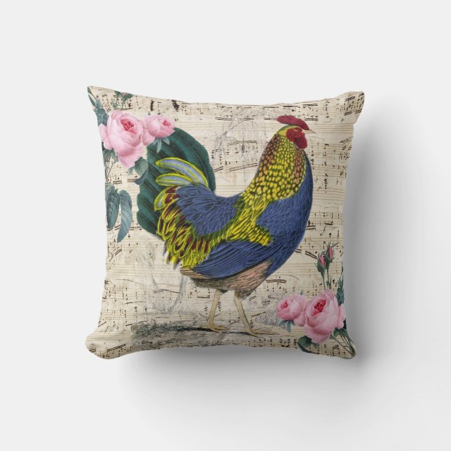 Shabby Chic Rooster Throw Pillow (Front)