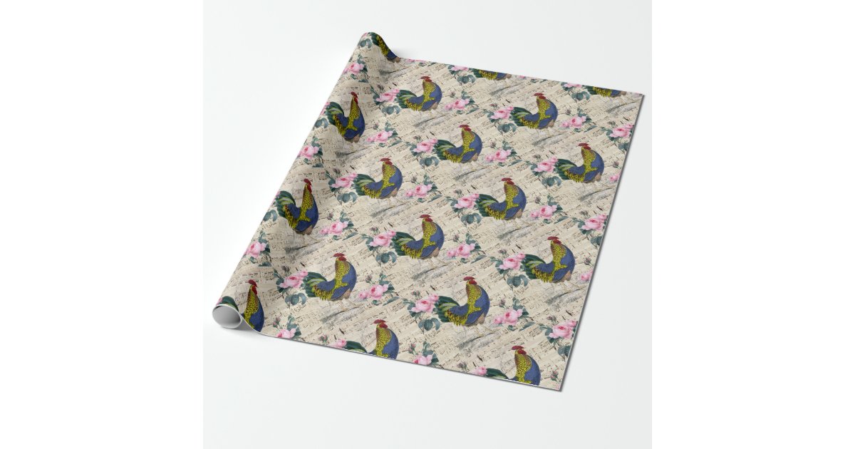Shabby Chic Rooster Wrapping Paper Zazzle