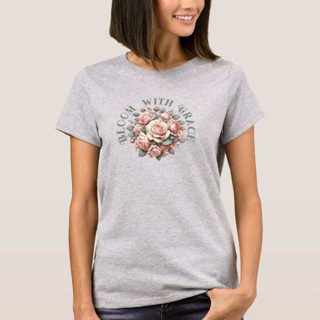 Shabby Chic Rose Bloom With Grace  T-Shirt (Front)