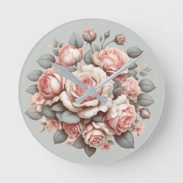 Shabby Chic Rose Delight Round Clock (Front)