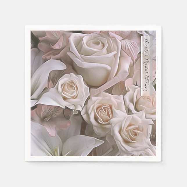 Shabby Chic Rose Floral Bridal Shower Elegant Napkins (Front)