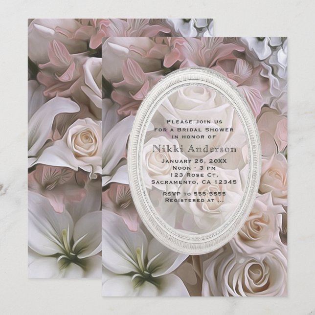 Shabby Chic Rose Floral Bridal Shower Invitations (Front/Back)