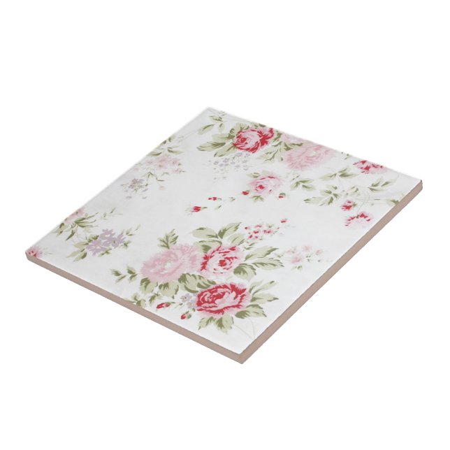 Shabby Chic Rose Floral Ceramic Tile (Side)