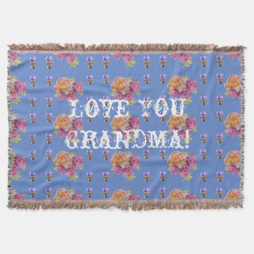 Shabby Chic Rose Floral Love You Grandma Throw Rug Throw Blanket