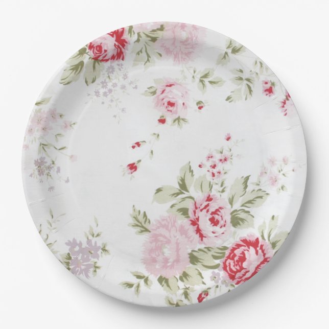 Shabby Chic Rose Floral Paper Plates (Front)