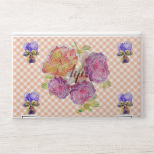 Shabby Chic Rose Floral Pink Gingham Laptop Skin