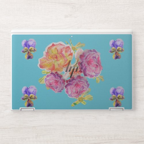 Shabby Chic Rose Floral Pink Teal Laptop Skin