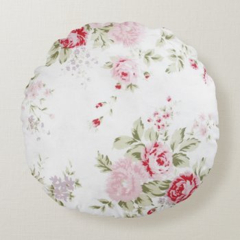 Shabby Chic Rose Floral Round Pillow by KraftyKays at Zazzle