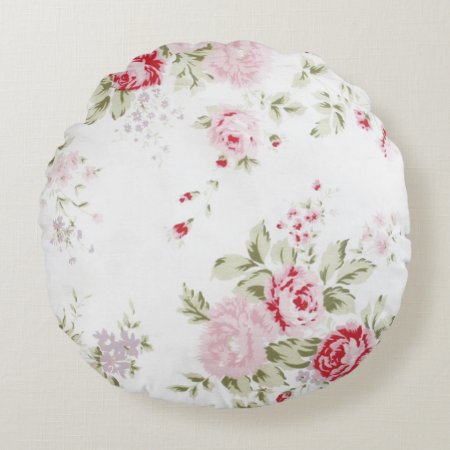 Shabby Chic Rose Floral Round Pillow