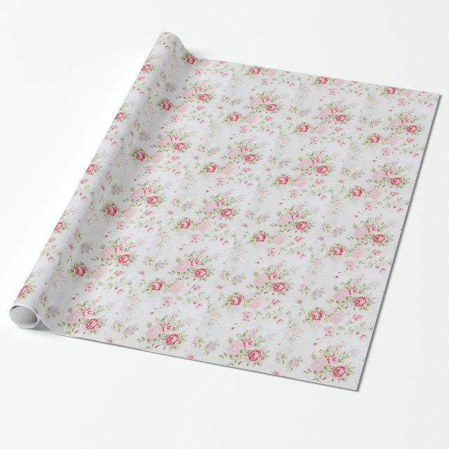 Shabby Chic Rose Floral Wrapping Paper (Unrolled)