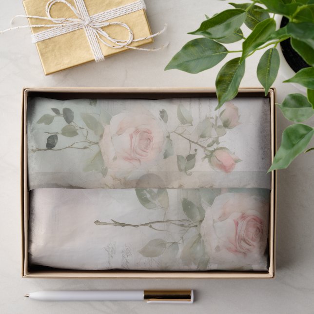 Shabby Chic Rose French Script  Tissue Paper (Gift)