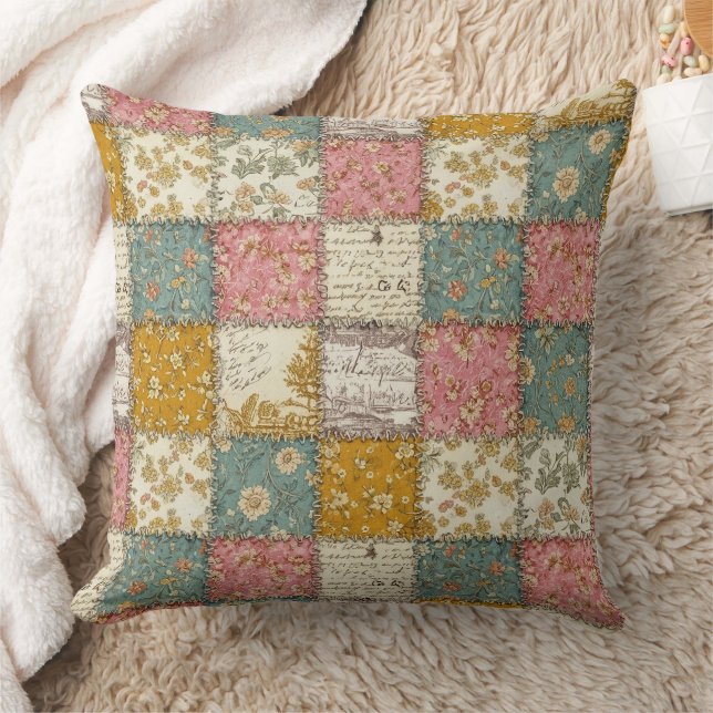 Shabby Chic Rose Quilt Pattern Throw Pillow (Blanket)