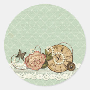 Shabby Chic Rose & Rustic Vintage Jewelry Boutique Classic Round Sticker