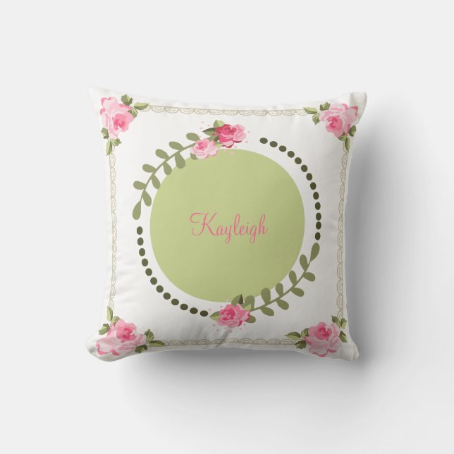 Shabby Chic Rose Throw Pillow (Front)
