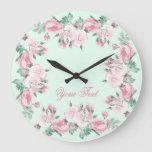 Shabby Chic Rose Wall Clock Personalized at Zazzle