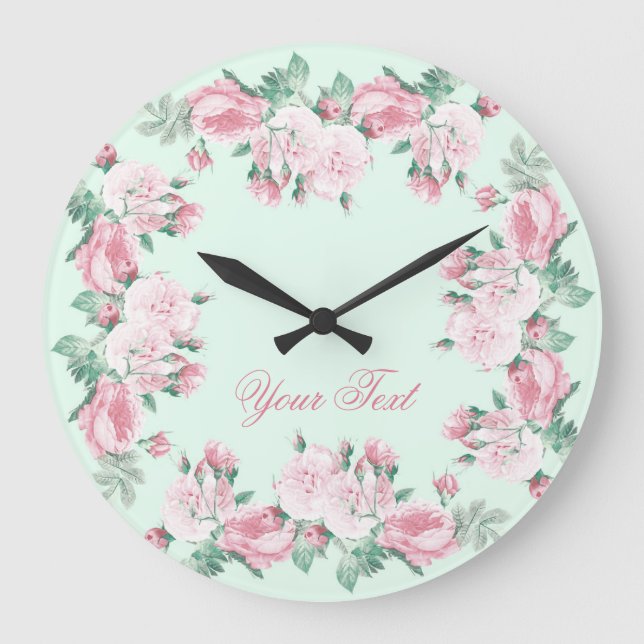 Shabby chic rose wall clock Personalized (Front)
