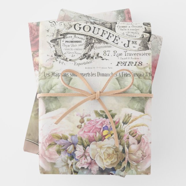 Shabby Chic Roses Collage Pattern  Wrapping Paper Sheets (In situ)