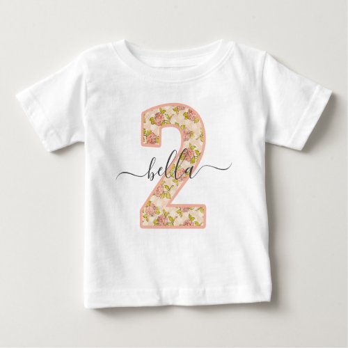 Shabby Chic Roses  Custom Name 2nd Birthday Party Baby T_Shirt