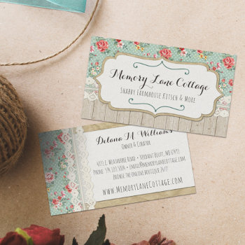 Shabby Chic Roses  Lace & Burlap Vintage Boutique Business Card by CyanSkyDesign at Zazzle