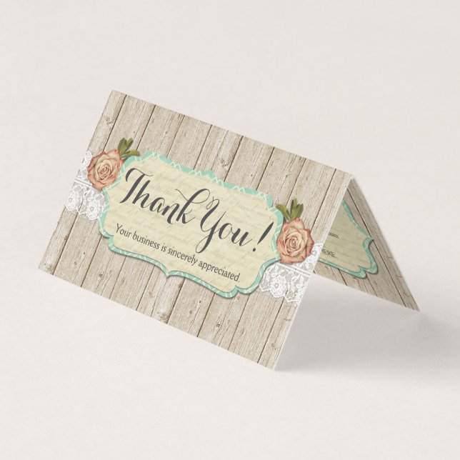 Shabby Chic Roses on Rustic Wood & Lace Thank You (Front)