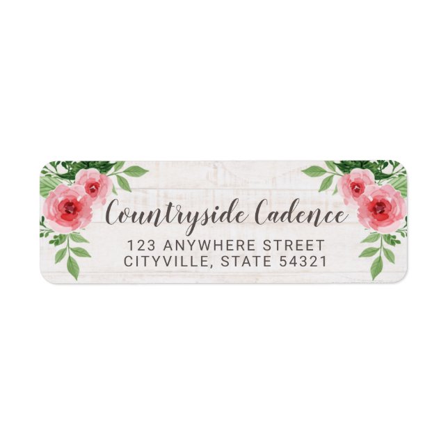Shabby Chic Roses on Rustic Wood Return Address Label (Front)
