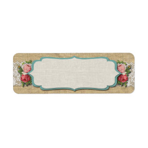 Shabby Chic Roses on Vintage Lace & Rustic Burlap Label