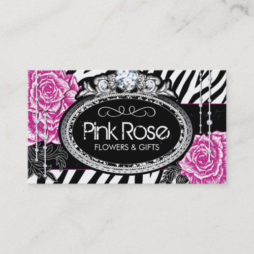 Shabby Chic Roses on Zebra Business Cards