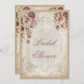 Shabby Chic Roses Pearls and Lace Bridal Shower Invitation (Front/Back)