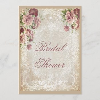Shabby Chic Roses Pearls And Lace Bridal Shower Invitation by Eugene_Designs at Zazzle