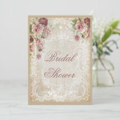Shabby Chic Roses Pearls and Lace Bridal Shower Invitation (Standing Front)