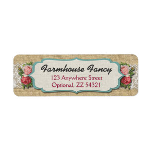 Shabby Chic Roses & Rustic Burlap Return Address Label