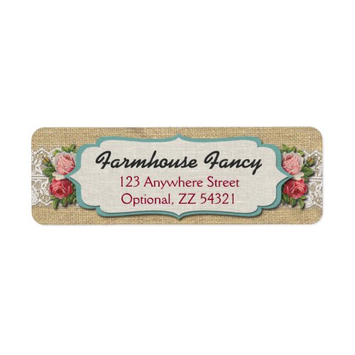 Shabby Chic Roses  Rustic Burlap Return Address Label