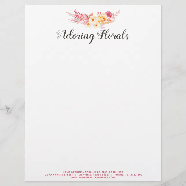 Rust Roses Letter Head Shabby Chic Roses Rustic Vintage Blush Pink Floral Letterhead | Zazzle