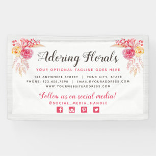 Shabby Chic Roses & Rustic Wood Blush Pink Floral Banner