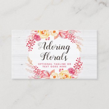 Shabby Chic Roses & Rustic Wood Blush Pink Floral Business Card by CyanSkyDesign at Zazzle