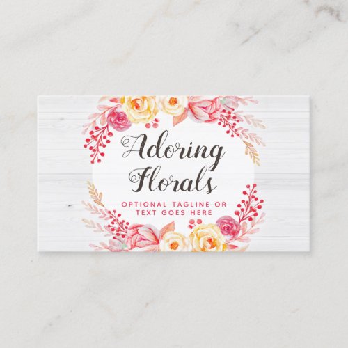 Shabby Chic Roses  Rustic Wood Blush Pink Floral Business Card