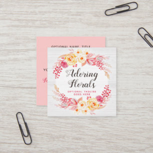 Shabby Chic Roses & Rustic Wood Blush Pink Floral Square Business Card