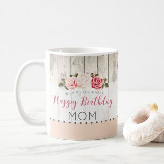 Shabby Chic Roses Rustic Wood Custom Birthday Coffee Mug