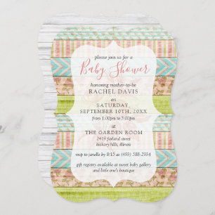 Shabby Chic Roses Rustic Wood Floral Baby Shower Invitation