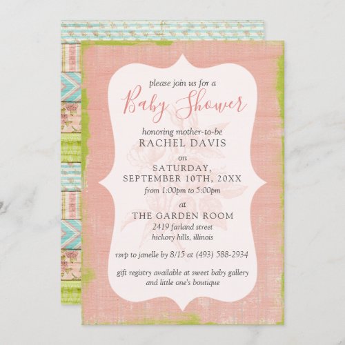 Shabby Chic Roses Rustic Wood Floral Baby Shower Invitation